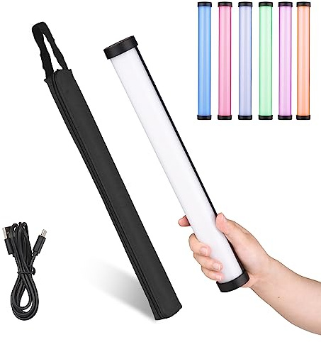 HUIOP 10W RGB Wand Stick Handheld Professional Photographie Vidéo Lumière Bicolore Température 2500K-9900K 0-100% Luminosité Variable en continu avec 21 Types d'effets d'éclairage spéciaux magnétique