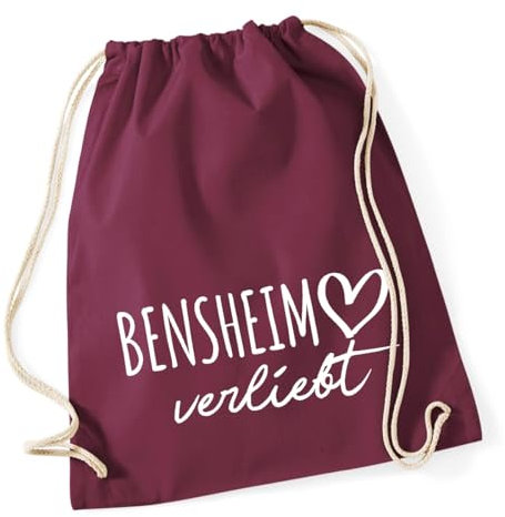 Huuraa Turnbeutel Bensheim verliebt Sporttasche Baumwolle 12 Liter Burgundy mit Namen deiner Lieblingsstadt in Hessen Geschenk Idee für Freunde und Familie