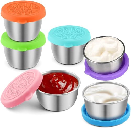 Guidre Recipientes para Aderezos de Ensaladas, 50 ml, Acero Inoxidable con Tapa para Especias, Salsas y Aperitivos Infantiles Reutilizables