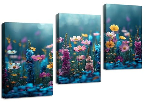 TZKRWRH leinwand bilder set wandbild 3 teilig, Bunte Wildblumen Outdoor Art Leinwandbilder Bilder Leinwand leinwandbilder schlafzimmer-50x70cmx3 Gerahmt