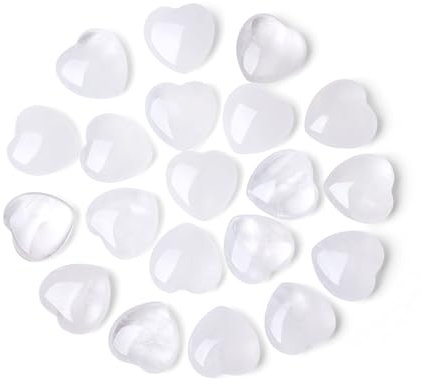 QINJIEJIE 20 Stück Bergkristall Herz Edelsteine Heilung Kristall Set Natürliche Steine Klare Quarz Herz Stein Reiki Kristalle für Meditation 0,6 Zoll