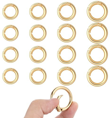 16 Stück Feder-O-Ring-Clips für Geldbeutelriemen, rund Schnappclip Schlüsselringe für Schlüsselanhänger Gold runde Schnallenhaken Verlängerungsclip für Schlüssel, Tasche, Handtasche, Basteln