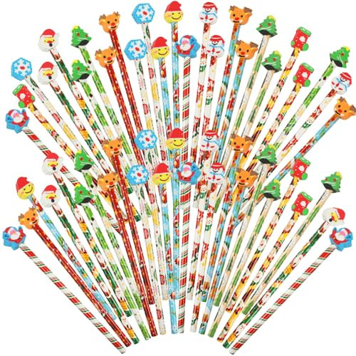 SULOLI 32 Stück Weihnachten Bleistifte für Kinder Mit Radiergummi - Weihnachtliche Karikatur Set, Mehrfarbig für Party, Schüler, Zeichnen Und Malen