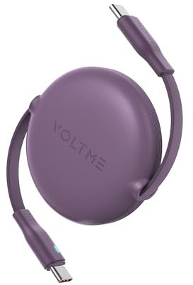 VOLTME Câble USB-C 60W PD 3A TPE, PowerLink YOYO 1,0 m / 3,3 Ft Type-C Mini Câble Rétractable de charge rapide Violet, usb c cordon longueur à 4 niveaux pour iphone15, iPad Pro/Air, Galaxy S23, Pixel
