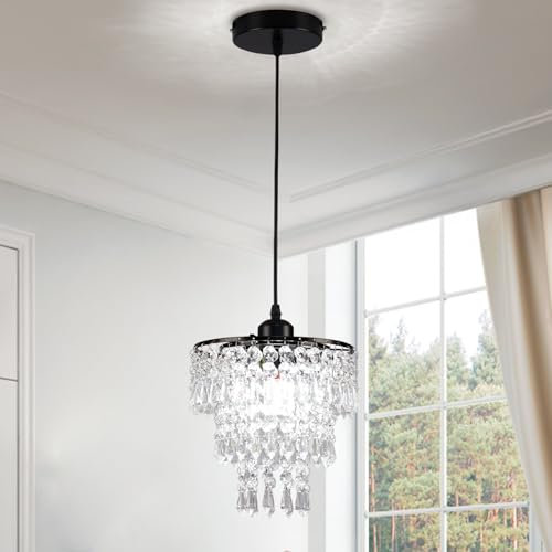 Schwarz Kleine Kronleuchter Flush Mount Kronleuchter Deckenleuchten für Mädchen Schlafzimmer Modern Raindrop Crystal Hanging Light Fixture für Flur Esszimmer Kinderzimmer E27