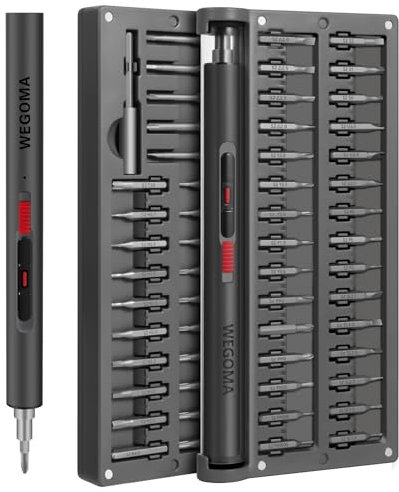 WEGOMA Mini Electric Screwdriver Set, S2 55 in 1 Magnetic Bits, LED Light, 3.7V Small Precision Screwdriver, 3 Torque Settings, Repair Tool
