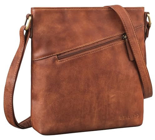 STILORD 'Stella' Vintage Handtasche Damen Leder klein zum Umhängen Schultertasche für Freizeit Shopping Abend Tablettasche Echtleder, Farbe:brandy - cognac