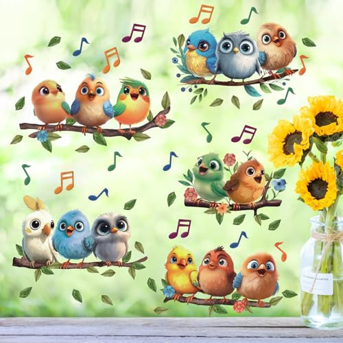 HPNIUB Fensterbilder Frühling Selbstklebend,Fensteraufkleber Blumen,Wandtattoo Vögel,Wandtattoo für Fensterscheiben,Vogel Aufkleber Fenster,Fensterbilder frühling für Wohnzimmer (Bird 2)