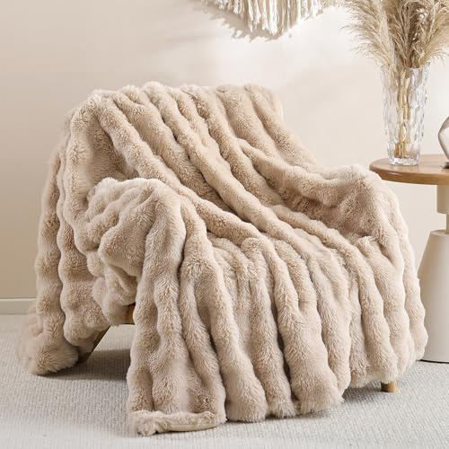 Smoofy Kunstfell-Überwurfdecke für Couch – Leinen, flauschig, gemütlich, Kaninchen-Fleece, weiche Plüschdecke für Sofa und Bett, für Mutter, warm, flauschig, Heimdekoration, Überwurf, 152,4 x 203,2 cm