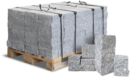 Granitpflaster Pflastersteine Kleinpflaster Granit Pflaster Stein Garten Rasenkante Naturstein Gespalten Gesägt Geflammt Grau 10x10x8cm 1.000kg / 1 Palette