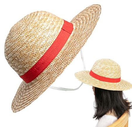 Dranng Luffy Strohhut, Anime-Cartoon-Charakter, Sonnenschutz-Strohhut, Cosplay-Sonnenhut, gelbe Strohhüte mit Schnur, Sonnenhüte, Animationshüte für Fans, Kinder und Erwachsene