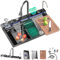 Ribanedy 90 cm Fregadero de cascada digital multifuncional, fregadero cocina 1 seno inoxidable de un solo tazón con grifo de cascada extraíble, lavavasos y juego de accesorios para fregadero