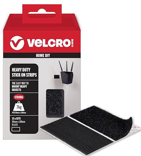 VELCRO Brand | Strisce Adesive ad Alta Resistenza | Strisce Autoadesive Biadesive con Gancio e Asola a Forza Industriale | Nero | 50 mm x 100 mm | Set da 15