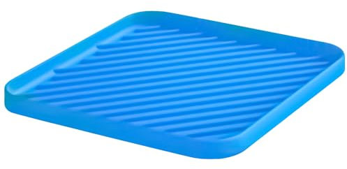 HvOvMvE Bandeja organizadora de silicona para fregadero de cocina y baño, bandeja para lavavajillas, bandejas organizadoras versátiles de baño y cajones, bandeja antideslizante para encimera (azul)