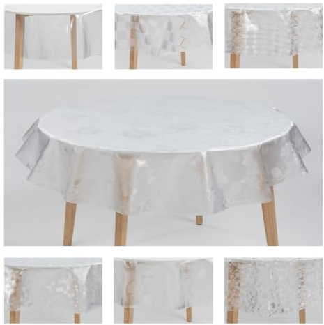 laro Ø 140 cm Premium Line Transparente Tischdecke rund - PVC Kunststoff - Wasserdicht & abwischbar, Muster:Transparent Blume Klar, Größe: Rund 140cm