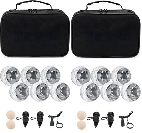Truevaste Boccia Kugeln 12 Boule Set, Boccia aus Metall, mit 4 Holzkugeln, 4 Abstandsmesser, 2 Boules-Kugel Magnetvorrichtung & Tragetasche, Outdoor Freizeitspiele Boule-Spiele