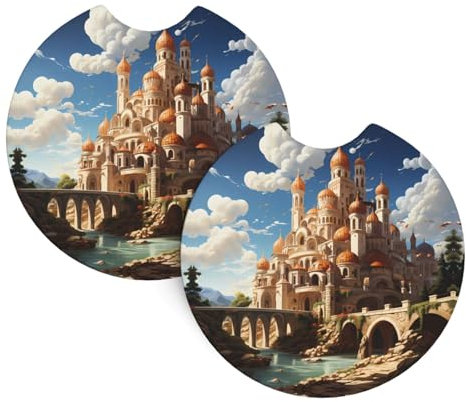 MJHKXLJ Anime Castle Sky Picture Car Coasters 2 Pack - Durable, Waterproof, and Stylish Cup Holder Protection