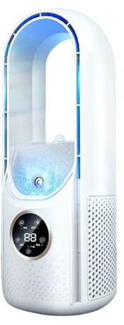 UOEONR Turmventilator mit Luftreiniger, Rotorloser Ventilator mit Licht, 6 Geschwindigkeiten, Touch, Timer, Sprüheffekt, Bladeless Fan für Schlafzimmer Heim (Weiß)