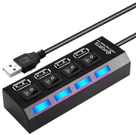 Fmzrbnih usbHub - Mullti-Port Data Splitter, Compaact Aanti-Slip usbHub, Independent Button | usbHubfor Remote Work Game Setup Studio Travel Classroom Co-Working Space Photography Video Offices