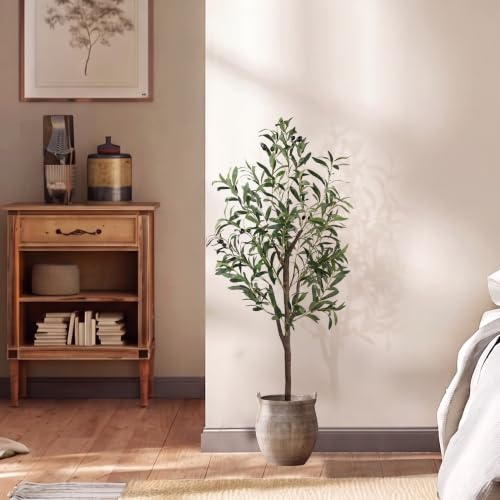 CETRD Olivenbaum Künstlich 120 cm, Kunstpflanze wie echt mit Topf & dickeren Stamm – Mehr Blätter & Oliven, pflegefrei. Ideal als Kunstbaum Indoor, Dekobaum für Wohnzimmer, Büro, Shop