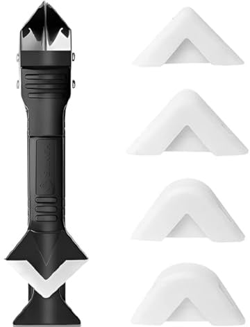 LYITZW 1 Raschietto Silicone Professionale 5 in 1 con 4 Testine, Kit Strumento per Calafataggio e Rimozione, Ideale per Piastrelle, Vetro, Piani di Lavoro in Cucina e Bagno