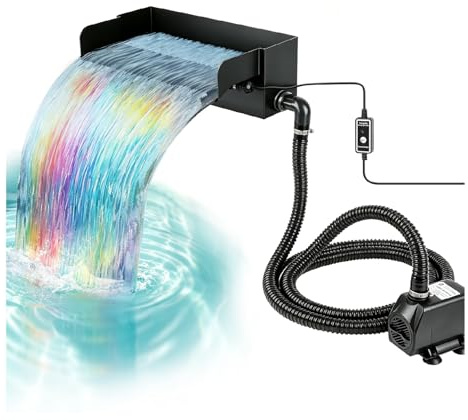 CISSIYOG Wasserfall für Gartenteich Teich Garten mit Pumpe und Filter | 30cm Edelstahl Wasserfall Set Komplett, 45W 3000L/H Teichpump für Gartenteich Terrasse Wasserspiel Garten Deko