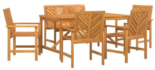 XHNIFBN Garten-Essgruppe Akazie Braun 6-Teilig 150 x 90 cm Holztisch mit Bänken und Stühlen Massiv geölt Modernes Design Robust und Langlebig für Garten Terrasse und Balkon
