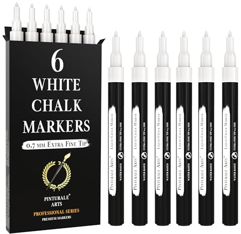 Pinturale Arts® Set 6 Kreidestift Weiß | 0,7 mm Spitze | Kreidemarker Weiss | Kreidestifte Für Tafel Abwaschbar, Kreidestifte Für Fenster, Glas, Metall, Keramik | Chalk Marker Weiß