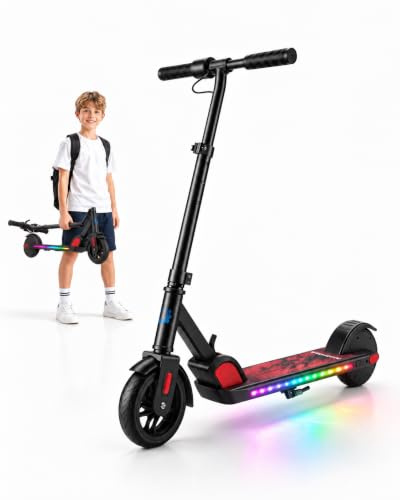 Caroma Elektroroller für Kinder von 6-12 Jahren, 150W Motor bis 16 km/h E Scooter, Faltbarer E Roller mit Bunte Leuchten & LED-Display，80 Min. Fahrzeit, Einstellbare Geschwindigkeit & Höhe