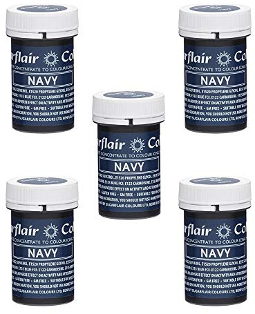 Sugarflair Spectral Navy Blue Food Colouring Paste, Highly Concentrated for Use with Sugar Pastes, Buttercream, Royal Icing or Cake Mix, Vibrant Colour Dye - 25g (Pack of 5)