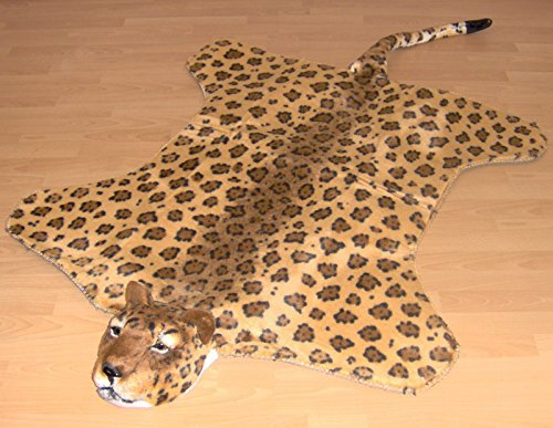 Tierfell mit Kopf Leopard 110 x 180 cm Kunstfell Silvester Fell Anti-Rutschbeschichtung