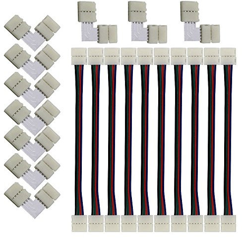 Filo LED RGB senza saldatura, CESFONJER 4pin 10mm larghezza striscia striscia jumper, connettore angolare L 4pin senza saldatura, totale 20pezzi, per striscia LED RGB non impermeabile 5050 4pin 10mm
