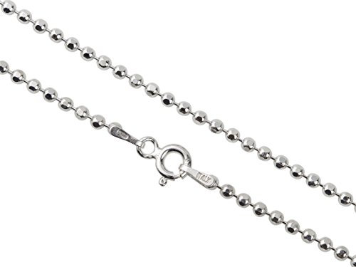 AKA Gioielli® - Damen Kette 925 Sterling Silber Rhodiniert - Diamantierte Glitzer Kugelkette 2 mm - 50 cm lang