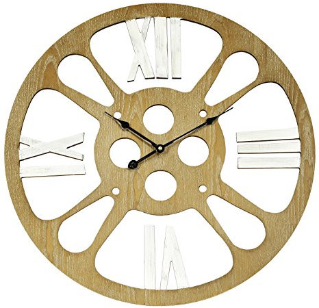 Technoline XXL analógico Cuarzo Reloj de Pared, Madera/Plata, diámetro: 58 cm