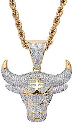 KMASAL Jewelry Herren-Anhänger Hip Hop Iced Out Bling CZ Diamant Vampir Bull 18 K Gold und Silber vergoldet mit 61 cm Edelstahl-Kette, Metall, zirkonia (zweifarbige Kuh)