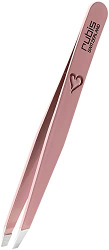 Pince à épiler Rubis en silhouette de cœur rose - inclinée, fine et pointue - pince a epiler professionnelle pour les sourcils