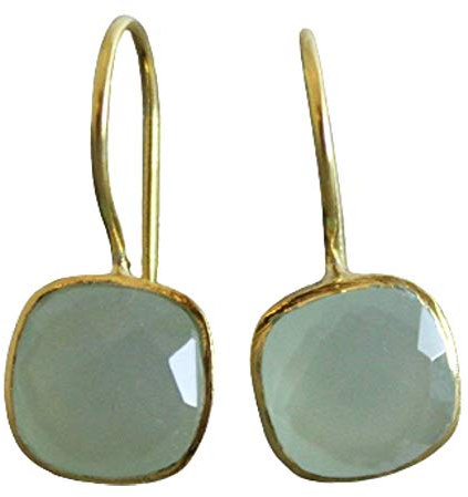 Kissenschliff Aqua Chalcedon Vergoldet 925 Silber Ohrringe - Natürlicher Edelstein - Geburtstagsgeschenk - Weihnachtsgeschenk - Handgefertigte Geschenkideen für Frauen (Aqua Chalcedon)