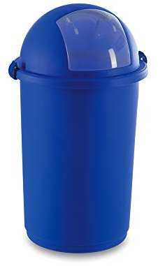 Poubelle en plastique ronde « push » bleu porte à ressort 50 l 41 x 75 cm
