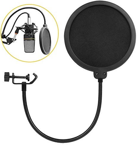 Wesho Microphone Pop Filter Studio Double Layer Round Shape Mic Wind Mask Shield Screen Studio Microphone Pop Filter with Stand Clip