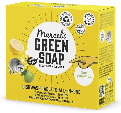 Marcel's Green Soap Dishwash Tablets - Grapefruit & Lime - 97% biodegradable - Natural ingredients - 25 tablets