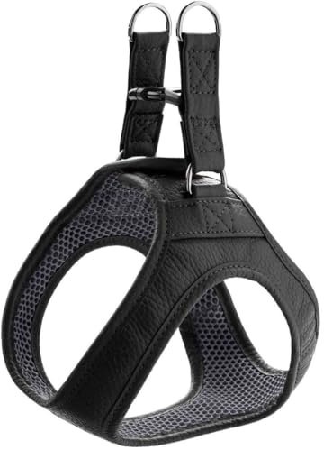 HUNTER Hilo Hundegeschirr mit Leder, für kleine Hunde Farbe schwarz, Größe XS-S