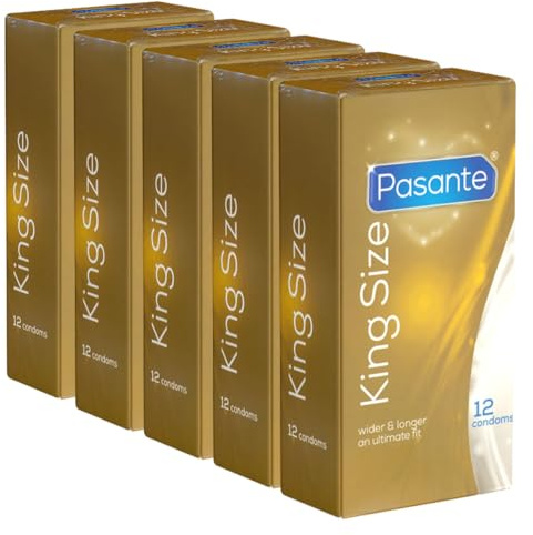 Pasante King Size, extra große Kondome mit 60mm Breite und 200mm Länge - ideal für Männer, die mehr Platz brauchen, 5 x 12 Stück