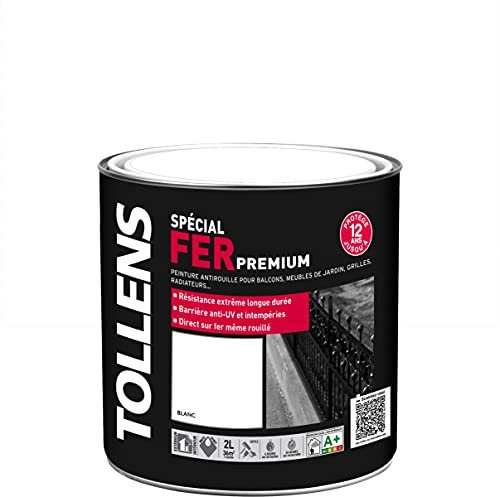 Tollens - Peinture Fer Anti-Rouille - Intérieur et Extérieur - Brillant - Blanc- 2L = 36m2