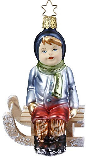 Christbaumschmuck Christbaumhänger Inge-Glas mit Sternenkrönchen, handbemalt und mundgeblasen, Kleine Rast, 10.5 cm, Kindheitserinnerungen