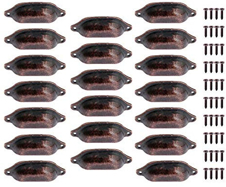 Yetaha Shell Cup Handles, 20PCS Door Drawer Cabinet Handles, 98 * 35mm Antique Cupboard Office Furniture Bedroom Dresser Handle With Screws, Red Copper