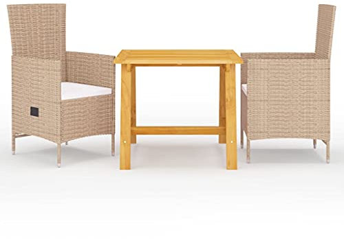 vidaXL Gartenmöbel Set 3-TLG. Sitzgruppe Gartengarnitur Sitzgarnitur Gartenset Tisch Stühle Esstisch Gartentisch Gartenstuhl Gartensessel Beige