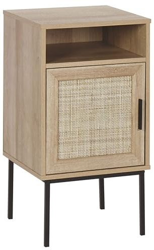 Beliani Nachttisch 1 Schranktür offenes Fach Rattan Metallbeine Heller Holzfarbton Pasco