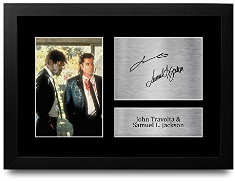 HWC Trading FR A4 John Travolta & Samuel L Jackson Pulp Fiction Geschenke Gedruckt, Signiert Autogramm Bild Für Film-Erinnerungsstücke-Fans - A4 Framed