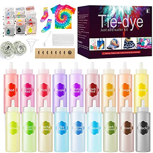 URBZUE 210 Piezas Tie Dye Kit, 18 Colores Kit Tintes Textiles, Tinte Ropa Tie Dye, Polvo de Teñir No Tóxico con Botellas (70ml), Adecuado para Arte de Bricolaje Tie-Dye para Niños y Adultos