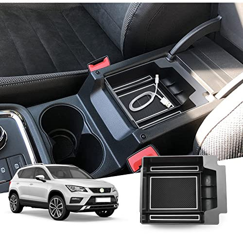 GAFAT Seat Ateca FR Facelift/Cuprα Ateca 2017-2023 2024 2025 Mittelkonsole Aufbewahrungsbox, Seat Ateca 2024 Armlehne Organizer Tray Mittelarmlehne Handschuhfach, Seat Ateca Zubehör (Weiß)
